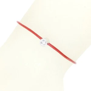 Solitaire Diamond 0.06 Carat White Gold 18k Red Leather Bracelet Unisex Birthday - Picture 1 of 12