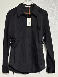 NWT Ramy Brook Tie Lace Up Button Down Long Sleeve Lila Top Solid Black Shirt M - Picture 1 of 7