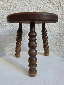 Tabouret Tripode Bois style Charles Dudouyt 1940 tabouret de traite Art Déco - Foto 1 di 8