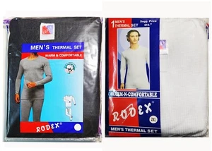 RODEX 2 Piece Men's Black/White Thermal Under warmer Base Layer Top & Bottom Set - Picture 1 of 5