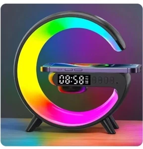 Multifunction Wireless Charger Stand Pad RGB Light Alarm Clock Speaker Mini - Picture 1 of 14