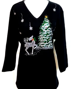 Top S M L o XL strass Bling renna rampante albero di Natale e fiocchi di neve - Foto 1 di 9