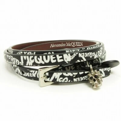 Pulseira ALEXANDER MCQUEEN cinto couro caveira padrão todo preto - Imagem 1 de 4