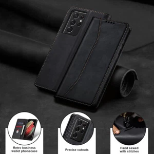 Black Leather Wallet Pouch Case Cover For Samsung Galaxy S21 Ultra/S21+/S21/ FE - Picture 1 of 54
