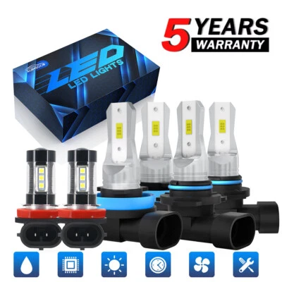 9005 H11 H11 LED Lamps + Fog Light Super Bright Bulbs Kit 10000K White High Low - Image 1 of 4