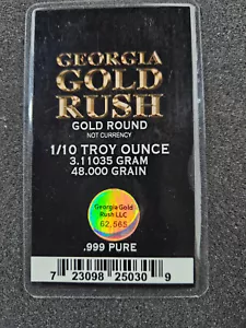 🌟 GEORGIA GOLD RUSH Gold ROUND 1/10 TROY OUNCE .999 FINE Gold BULLION - Picture 1 of 3