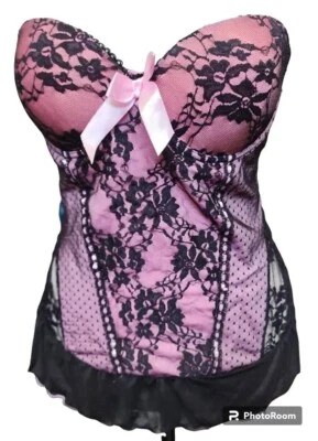 Native Intimates Size 36B Lace Bustier Black/Pink Sexy Girly - Image 1 of 4