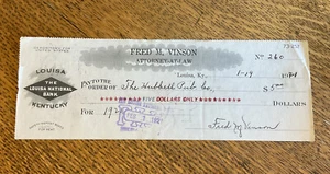 Capo Corte Suprema Giustizia Fred Vinson - Assegno firmato dal 1 febbraio 21 con certificato di autenticità - Foto 1 di 4