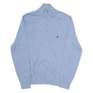NAUTICA Mens Jumper Blue 1/4 Zip Tight Knit M - Picture 1 of 6