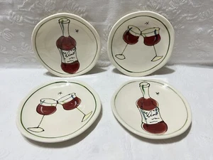 (4) Julia Junkin Studio - Weinflasche/Kelche Design - 6,5" Vorspeise/Dessertteller - Bild 1 von 17