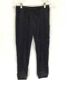 ERGE / Black Velveteen Velour Elastic Waist Athleisure Pants w Pockets / Size L - Picture 1 of 6