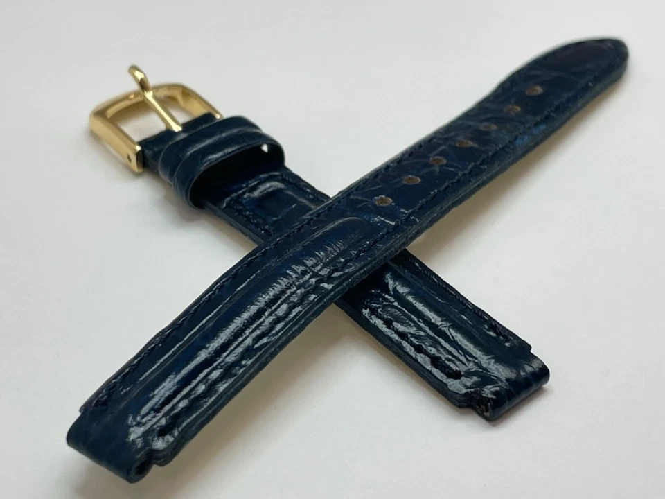 Vtg NOS SEIKO Calf Glossy Navy Padded Sport Style 9mm Watch Strap w/ Gold Buckle - Image 1 of 1