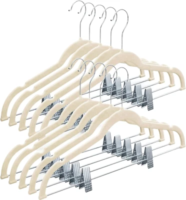 10 Pack Clothes Hangers with Clips - Ivory Velvet Hangers for Skirt Hangers - Cl - Image 1 of 4