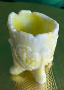 Northwood Lemon Yellow Slag Inverted Fan & Feather Toothpick Holder - Picture 1 of 7