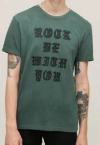 John Varvatos Men's Rock Be With You Applique Graphic T-Shirt Dark Moss VG Cond. - Picture 1 of 10