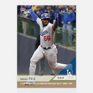 2018 TOPPS NOW #923 YASIEL PUIG 3-RUN HR AND WILD CELEBRATION IN NLCS GAME 7 WIN - Picture 1 of 2
