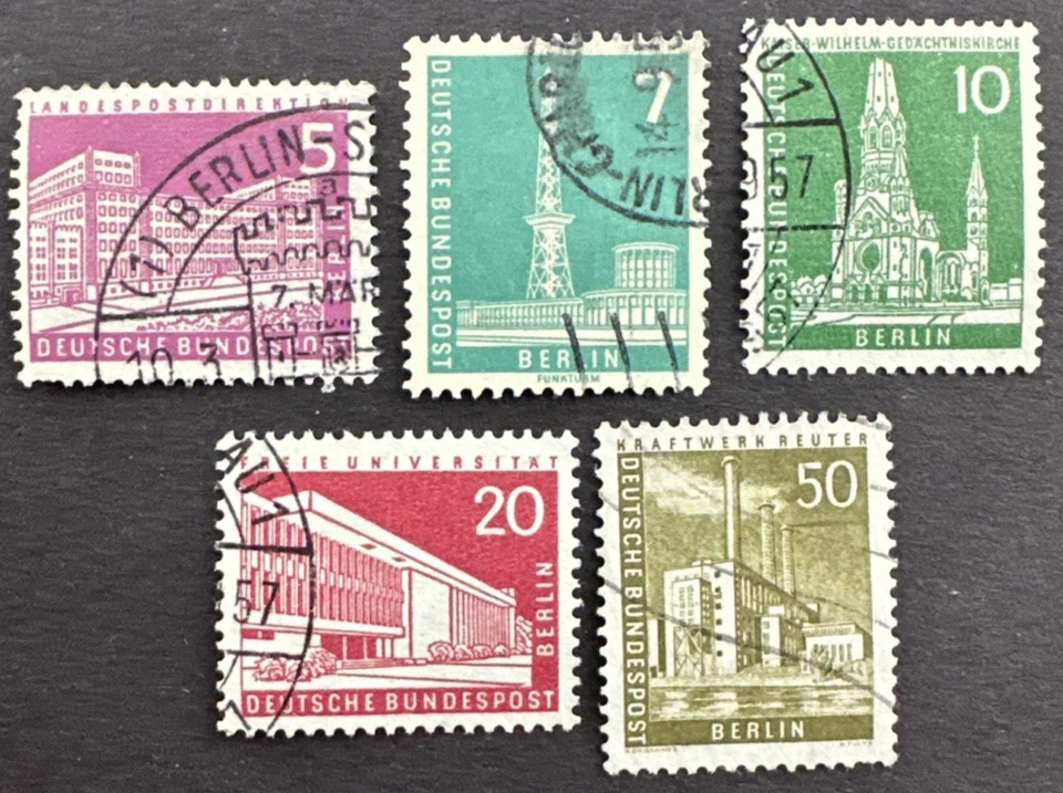 Germany Berlin 1956-57 Sc# 9N121-9N122, 9N126, 9N128, 9N132 Lot of 6 Used Stamps - Image 1 of 1