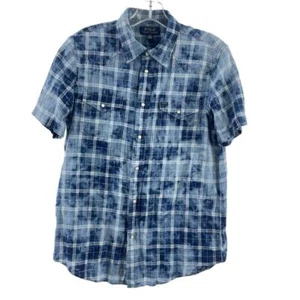 Polo Ralph Lauren Boys' Blue Tie Dye Linen Plaid Cotton L SS Button-Down - Picture 1 of 5
