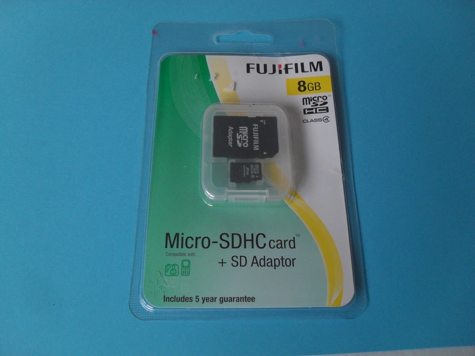 FUJIFILM MICRO-SDHC CARD & SD ADAPTOR - 8gb class 4 NEW AND SEALED - Image 1 of 2