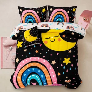 Lightweight Soft Cartoon Rainbow 6Pcs Queen Comforter Sets, Love Hearts Printed - Picture 1 of 8