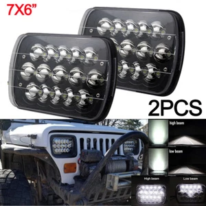 Pair Black 7X6 5x7 LED Headlights For 86-95 YJ 84-2001 XJ - Picture 1 of 8