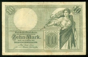 IMPERIAL GERMANY: 1906 Zehn 10 Mark Green Banknote Berlin - Picture 1 of 2