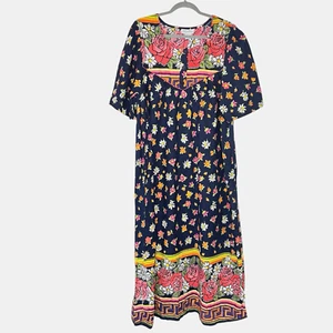 Woman Within Size 1X Cotton Caftan Muumuu Maxi Dress Lounge Cottage Island - Picture 1 of 13