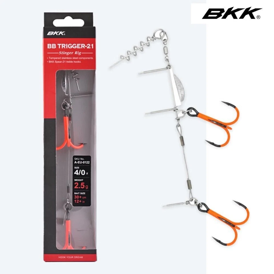 BKK BB Trigger 21 Stinger Rig UV Coated Treble Hooks UV Orange Fishing Hooks