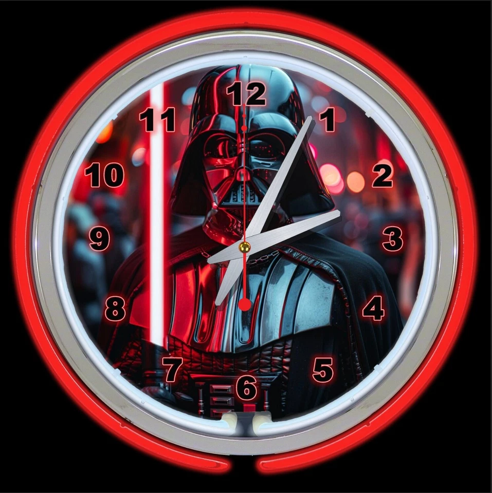 15" Star Wars Darth Vader Light Saber Sign Double Neon Wall Clock Red Neon - Image 1 of 1