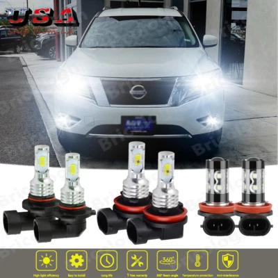 Faro LED alto/bajo para Nissan Pathfinder 2013-2016 - 6X + bombillas antiniebla 6000K Foto 1 de 4