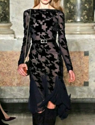 Emilio Pucci 2012 跑道珠装饰天鹅绒蓝色倦怠连衣裙 US 2 4 IT 40 — 第 1/4 张图片