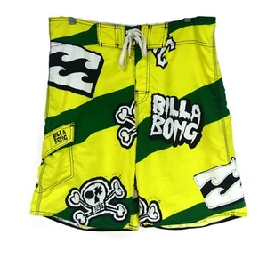 Billabong Surf Men’s Yellow Black Size 34 Graffiti Skull Pocket Board Shorts - Picture 1 of 10