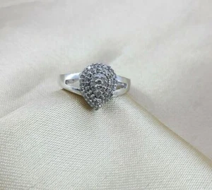925 Sterling Silver 0.34 Ct White Round Cut Natural Diamond Engagement Halo Ring - Picture 1 of 12