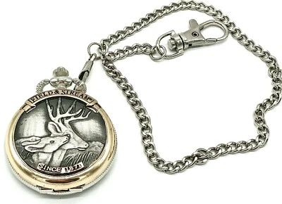 Field & Stream Men's Silver Deer Two-Toned with Chain Round Pocket Watch  - Image 1 of 2