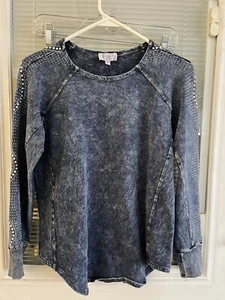 Cover Charge Top Pullover Knit Denim Look Blue Acid Wash Sequined 90s Sz S EUC - Picture 1 of 8