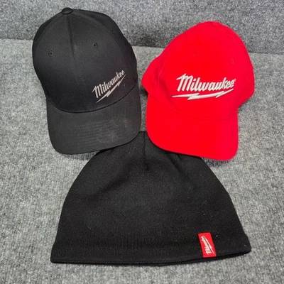 3 Milwaukee Power Tools Logo Bordado Gorra de Béisbol Gorra Forrada Roja Gorro Foto 1 de 4