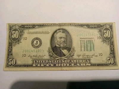 Seris 1950 A Starred $50 Dollar Bill, Small Head! - Image 1 of 4
