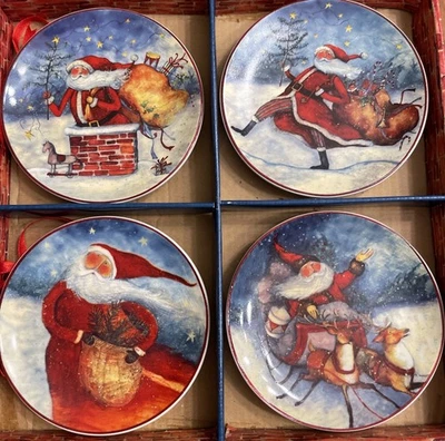 Porta-copos/mini pratos Susan Winger conjunto de quatro Papai Noel - Imagem 1 de 4