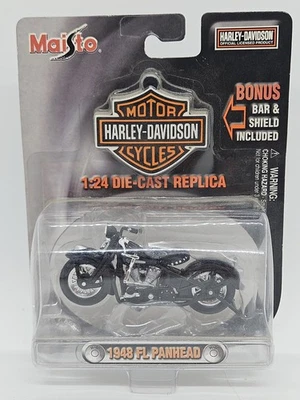 New MAISTO 1:24 Scale Replica Harley Davidson Diecast Motorcycle 1948 FL Panhead - Image 1 of 4