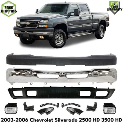 Front Bumper Chrome & Fog Lights Kit For 2003-2006 Chevy Silverado 2500 HD 3500 - Изображение 1 из 4