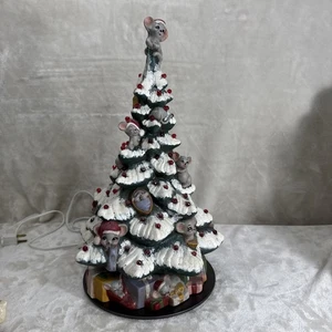 Vintage Ceramic Christmas Tree w/Mice & Gifts Hand Painted 12” With Light Kit - Picture 1 of 12