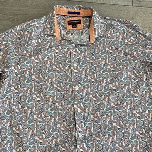 Johnston & Murphy Button Down Shirt Mens XL Peach Blue Paisley Print Long Sleeve - Picture 1 of 7