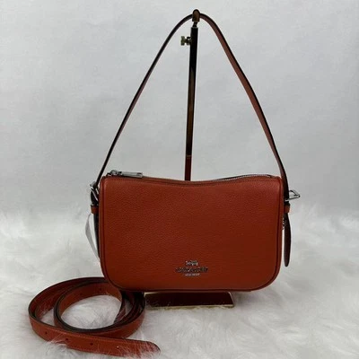 Bolso Bandolera/Hombro Coach Kailey en Cuero/Plateado/Naranja Profundo CY707 NUEVO CON ETIQUETAS Foto 1 de 4