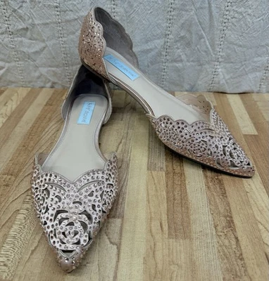 Betsey Johnson Lucy Embellished Blush Satin Pointed Toe Slip On Flats Sz 7.5 - Image 1 of 4