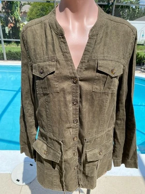 Travelsmith Army Green Linen Safari jacket womens size S Small - Image 1 of 4