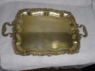 Rechteckiges Alt Vintage versilbertes Messing Getränk oder Essen Serviertablett. - Bild 1 von 4