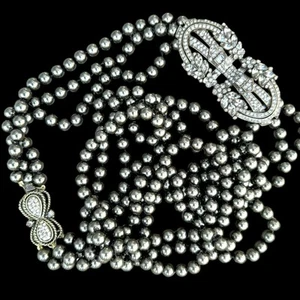 Heidi Daus Age of Elegance Triple Strand Metallic Pearl Rhinestone Necklace 42” - Picture 1 of 9