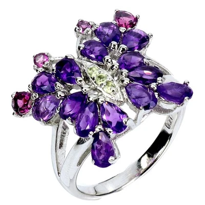 Anillo de plata de ley 925 pera amatis peridoto granate piedras preciosas joyería talla 8 Foto 1 de 4