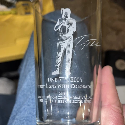 Troy Tulowitzki Pint Glass Baseball Bottom. Troy Signs With Colorado Rockies Cover