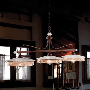 Lampadario da cucina bilanciere in ferro battuto e ceramica decorata FL-42 - Foto 1 di 1